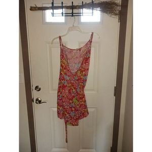 ROXY pink blue green yellow white vicose wrap cover up beach dress XL
